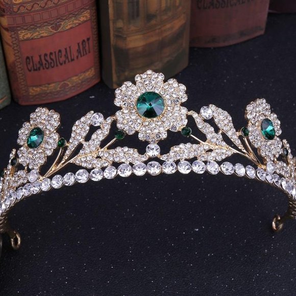Quinceanera sweet 15 16 prom pageant tiara crown Green Austrian crystal jewelry - Picture 5 of 5